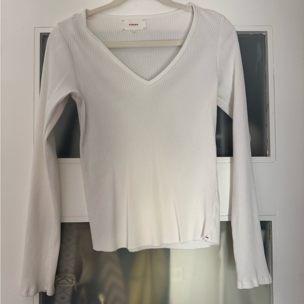 XiRENA White Fitted Arynn Fine Rib Cotton Shirt with Long Sleeves